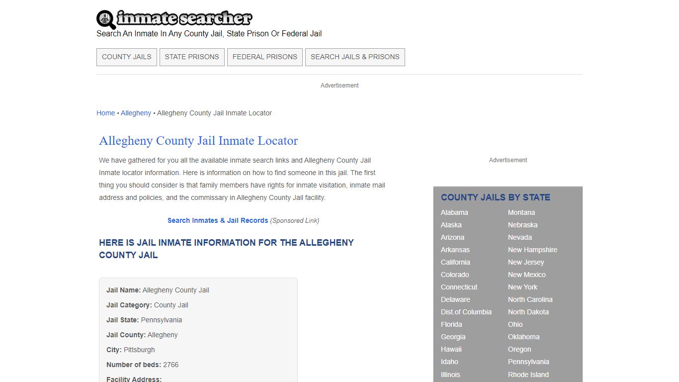 Allegheny County Jail Inmate Locator - Inmate Searcher